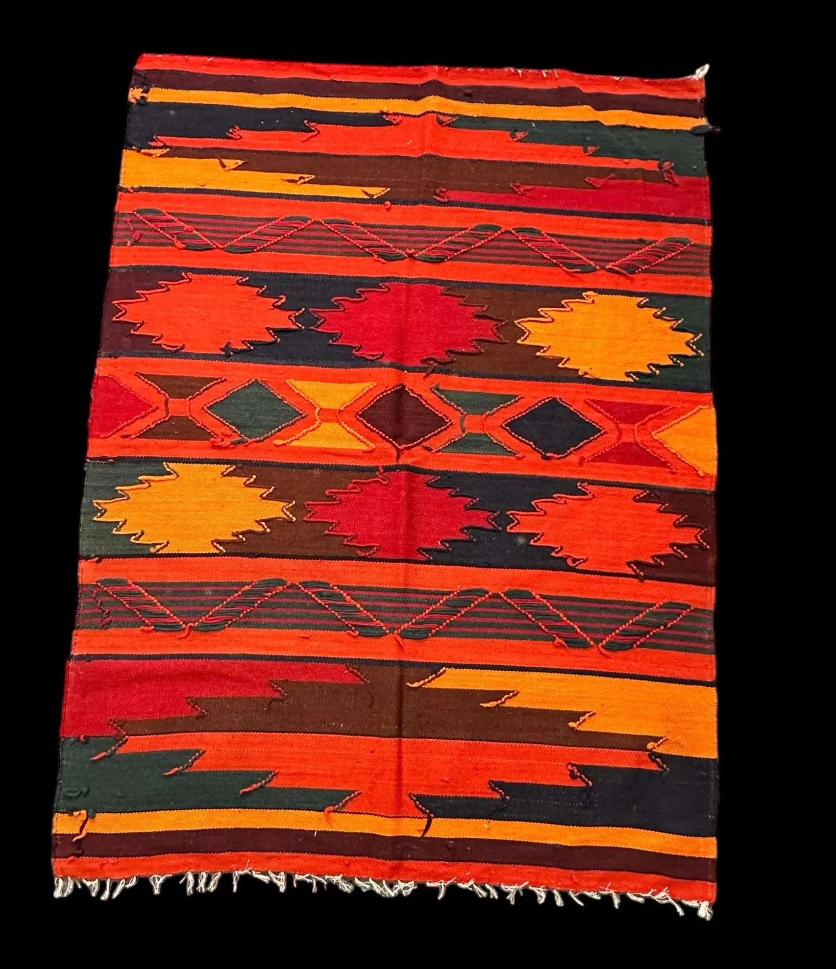 Handmade Vintage Wool Rug Turkish Kilim Bold Colors Tribal Design 3'7 x 4'10 I Got Rugs
