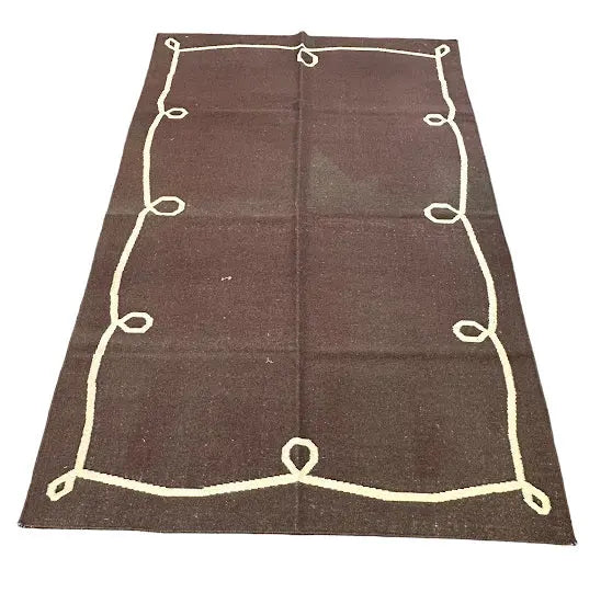 Handmade Vintage Wool Rug Turkish Kilim Brown Design 5' x 7'11 I Got Rugs