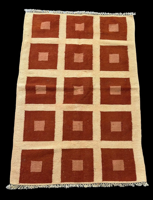 Handmade Vintage Wool Rug Turkish Kilim Brown Oriental Design 3'1 x 4'6 I Got Rugs