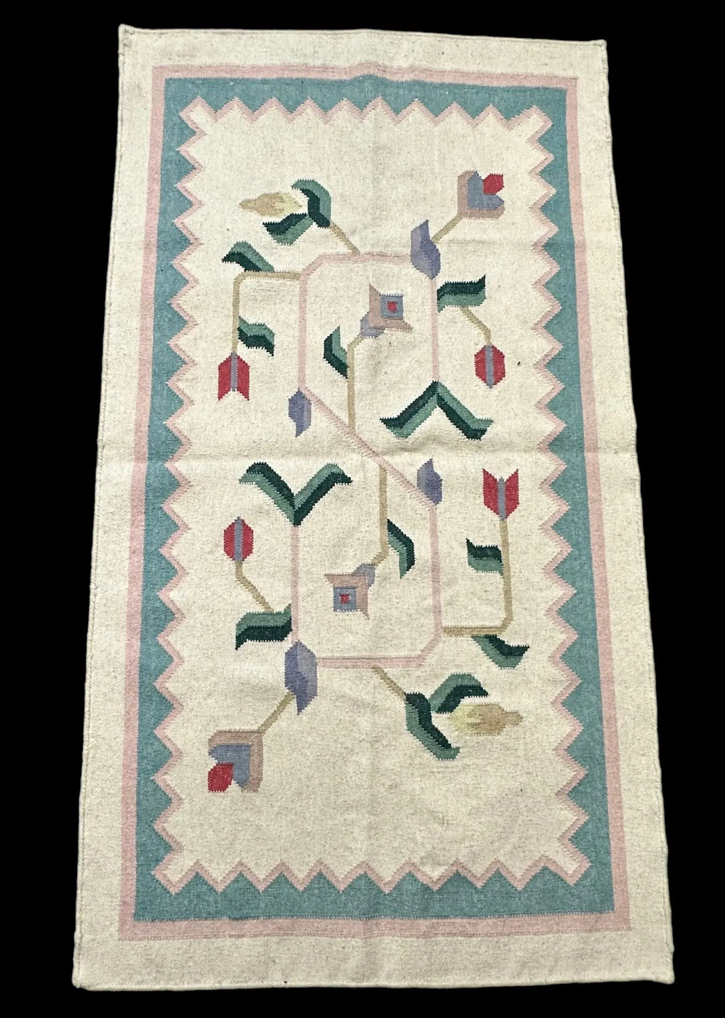 Handmade Vintage Wool Rug Turkish Kilim Colorful Floral Design 2'10 x 5'2 I Got Rugs
