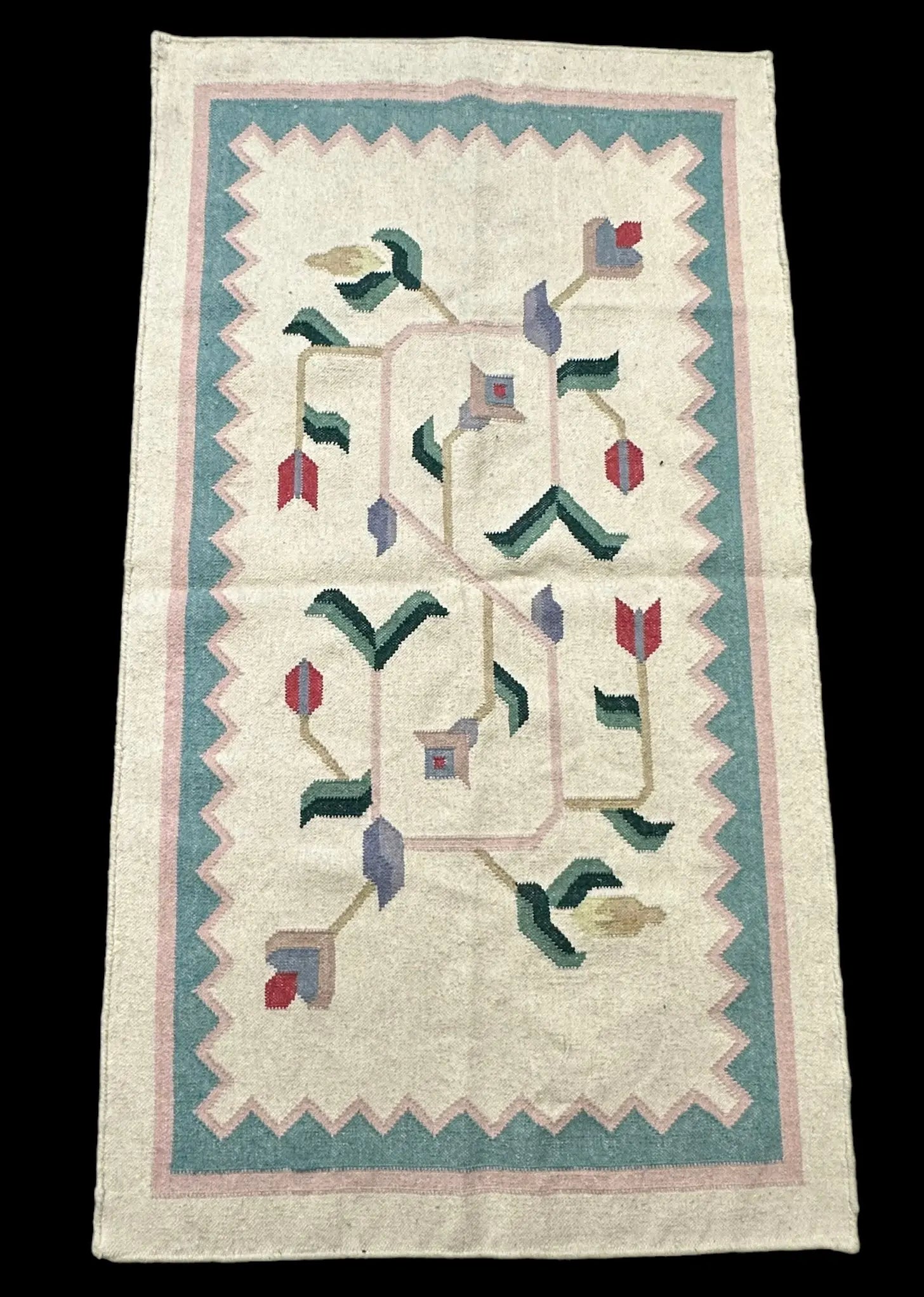 Handmade Vintage Wool Rug Turkish Kilim Colorful Floral Design 2'10 x 5'2 I Got Rugs