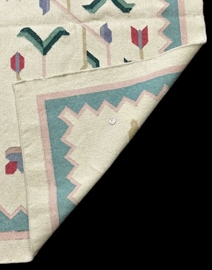Handmade Vintage Wool Rug Turkish Kilim Colorful Floral Design 2'10 x 5'2 I Got Rugs