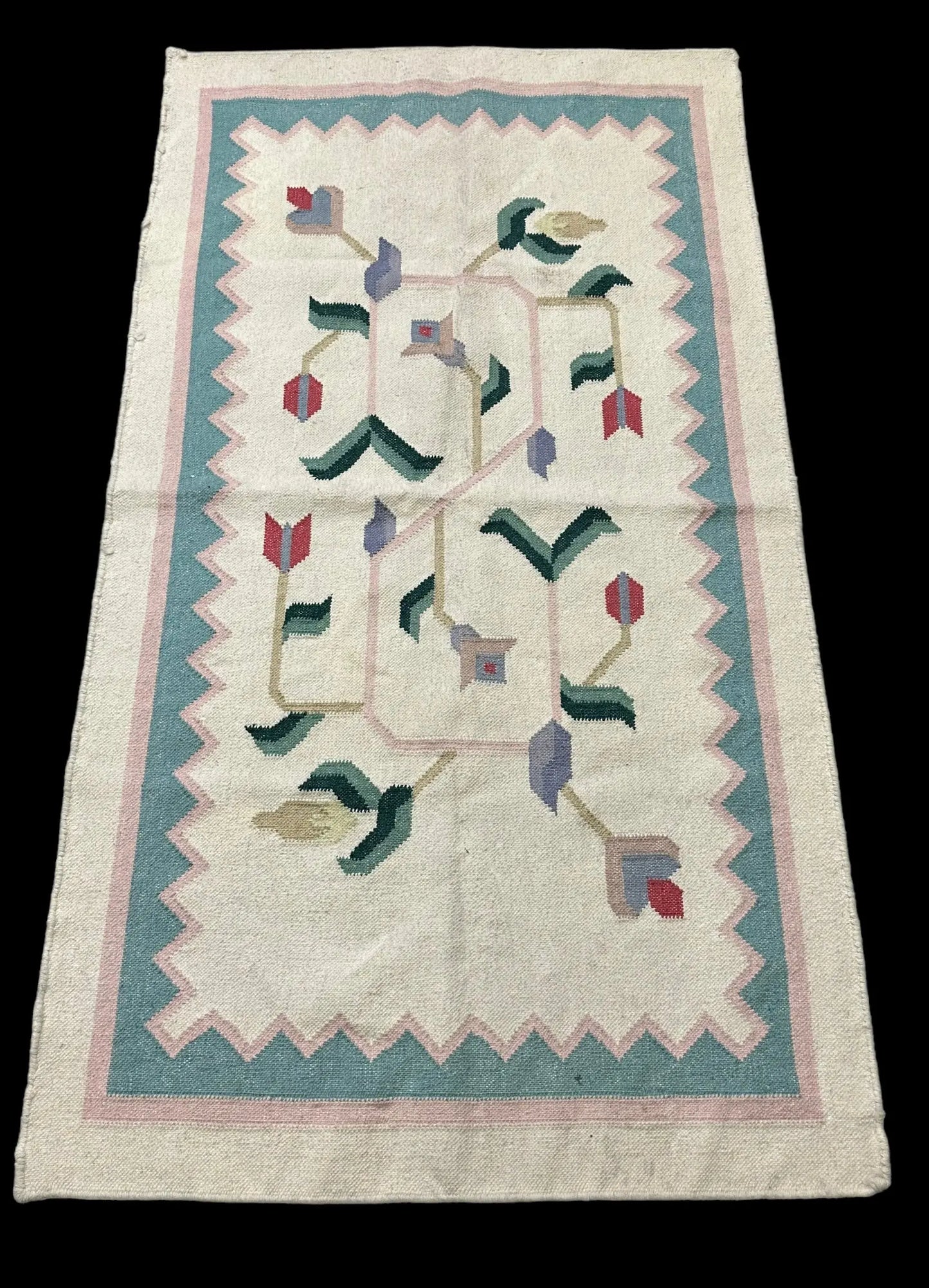 Handmade Vintage Wool Rug Turkish Kilim Colorful Floral Design 2'10 x 5'2 I Got Rugs