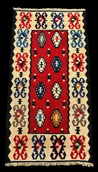 Handmade Vintage Wool Rug Turkish Kilim Colorful Geometric Design 2'4 x 4'6 I Got Rugs
