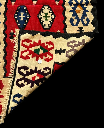 Handmade Vintage Wool Rug Turkish Kilim Colorful Geometric Design 2'4 x 4'6 I Got Rugs