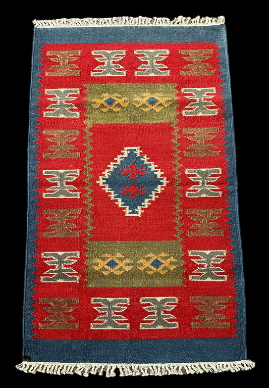 Handmade Vintage Wool Rug Turkish Kilim Colorful Geometric Design 2'6 x 4'3 I Got Rugs