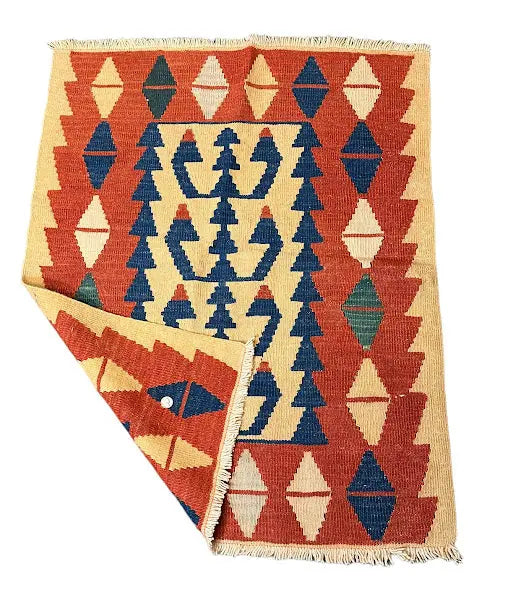 Handmade Vintage Wool Rug Turkish Kilim Diamond Design Multicolor 2'10 x 3'7 I Got Rugs