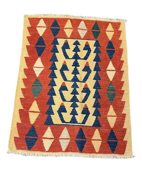 Handmade Vintage Wool Rug Turkish Kilim Diamond Design Multicolor 2'10 x 3'7 I Got Rugs