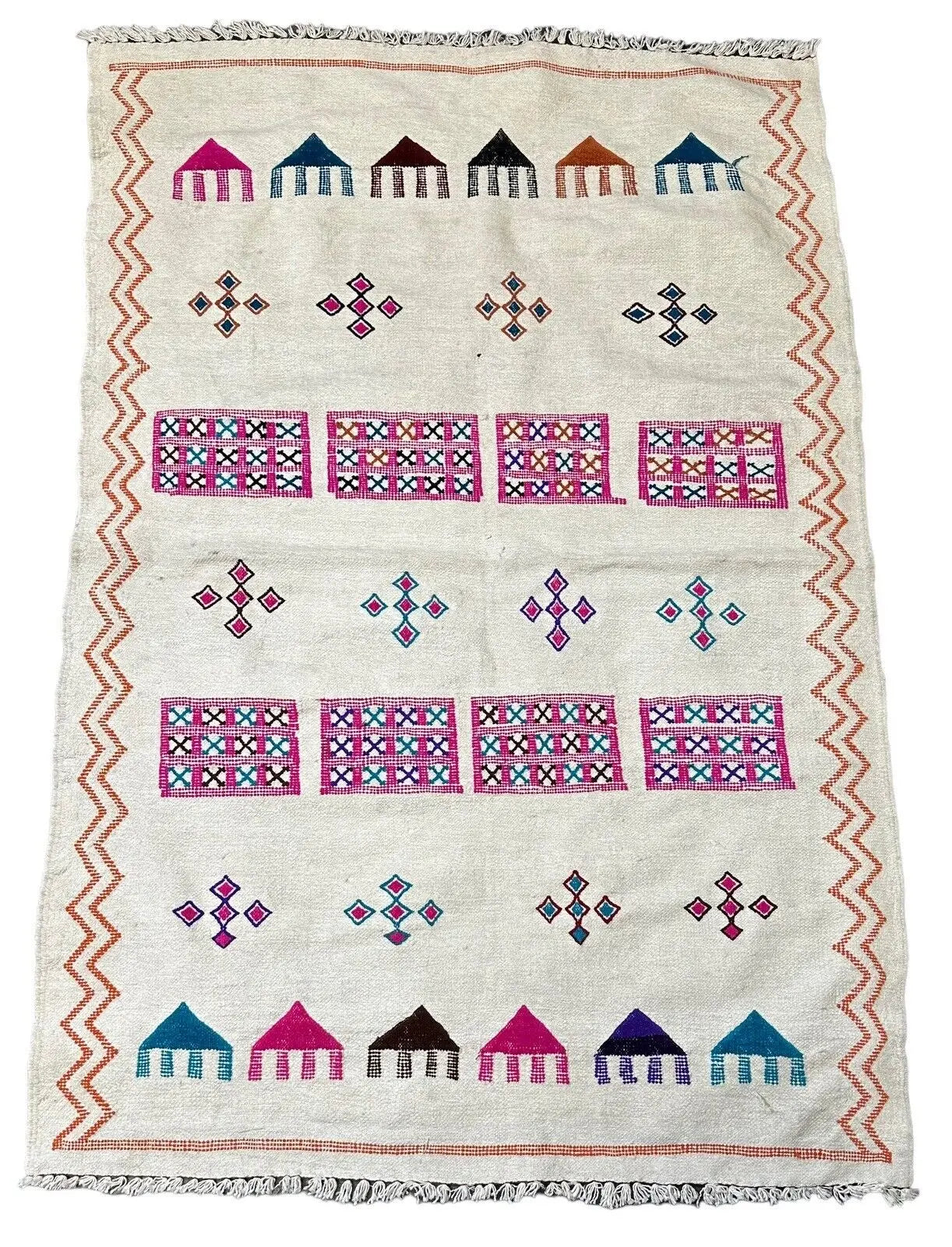 Handmade Vintage Wool Rug Turkish Kilim Flatweave 3'1 x 4'6 I Got Rugs