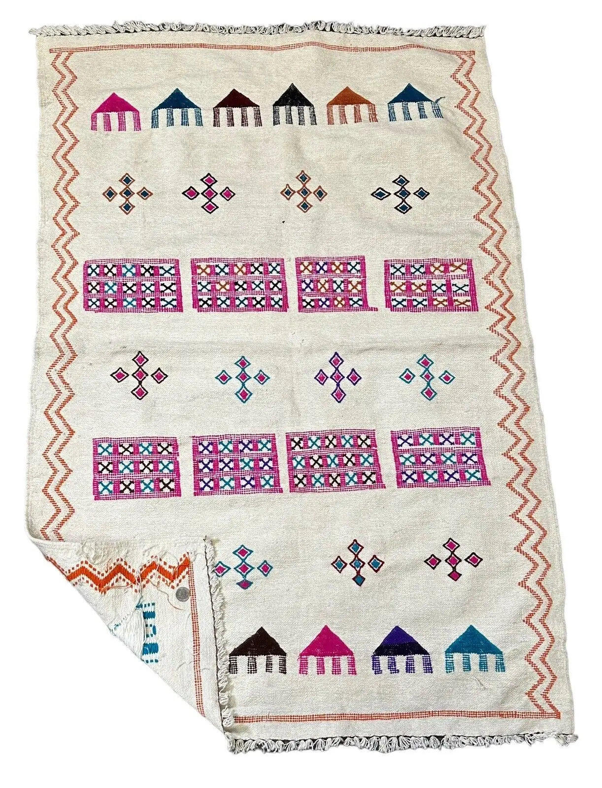 Handmade Vintage Wool Rug Turkish Kilim Flatweave 3'1 x 4'6 I Got Rugs