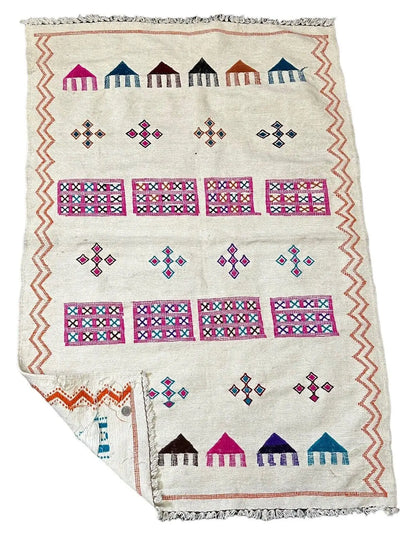 Handmade Vintage Wool Rug Turkish Kilim Flatweave 3'1 x 4'6 I Got Rugs