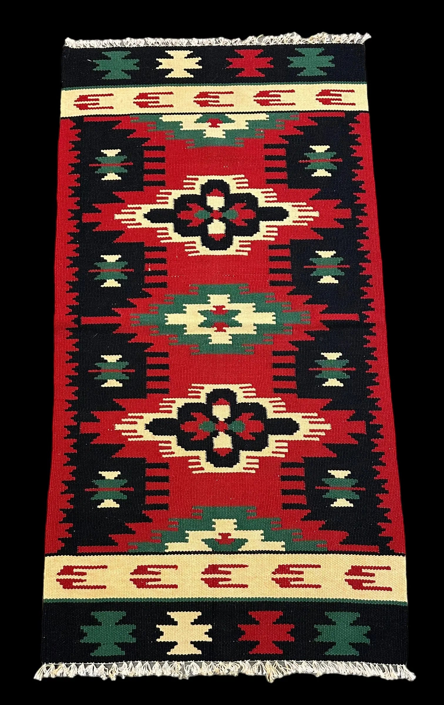 Handmade Vintage Wool Rug Turkish Kilim Geometric Design 2'1 x 4'1 I Got Rugs