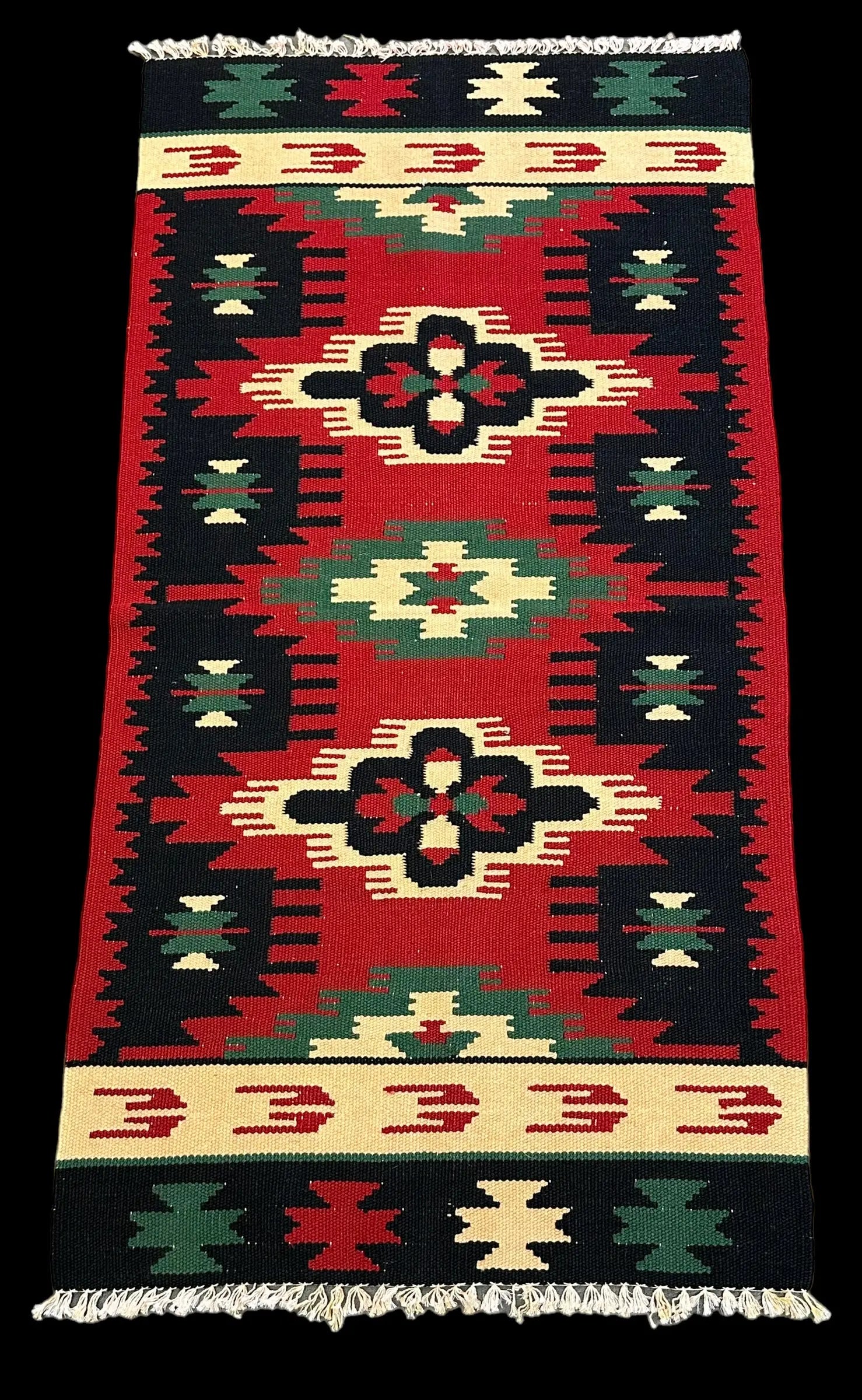 Handmade Vintage Wool Rug Turkish Kilim Geometric Design 2'1 x 4'1 I Got Rugs
