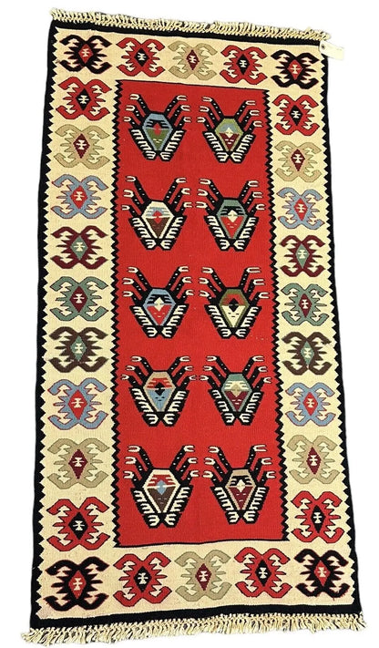 Handmade Vintage Wool Rug Turkish Kilim Geometric Design 2'3 x 4'7 I Got Rugs