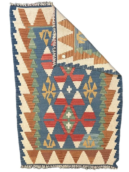 Handmade Vintage Wool Rug Turkish Kilim Geometric Design 2'4 x 3'8 I Got Rugs