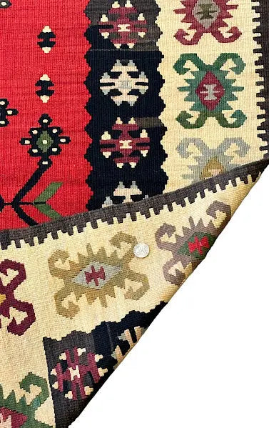 Handmade Vintage Wool Rug Turkish Kilim Geometric Design 3'6 x 7'1 I Got Rugs