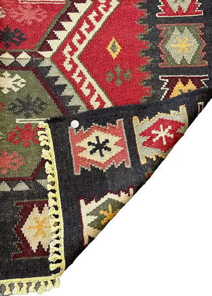 Handmade Vintage Wool Rug Turkish Kilim Geometric Design 4'3 x 5'11 I Got Rugs