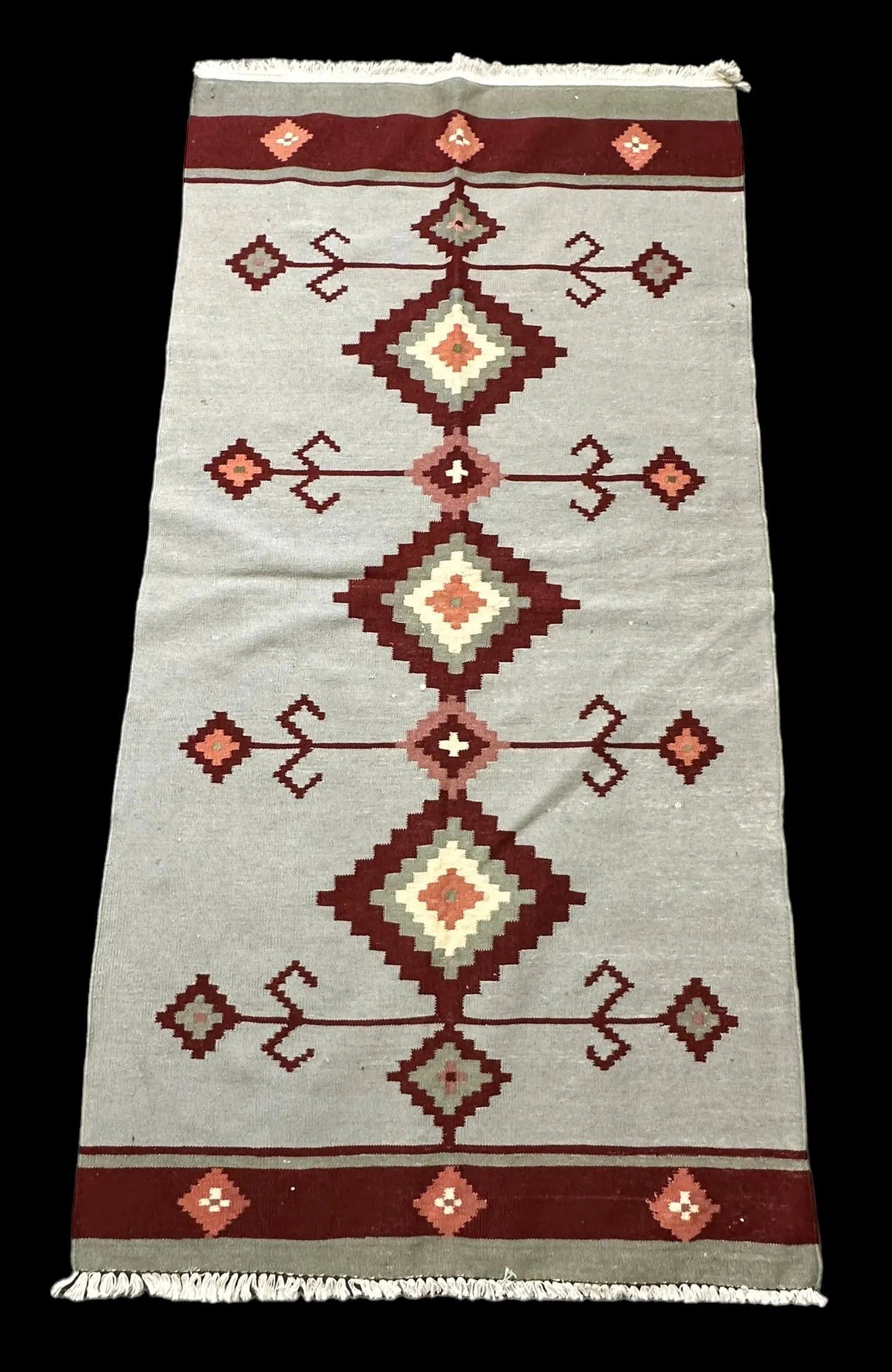 Handmade Vintage Wool Rug Turkish Kilim Geometric Design Light Blue 2'11 x 5'10 I Got Rugs