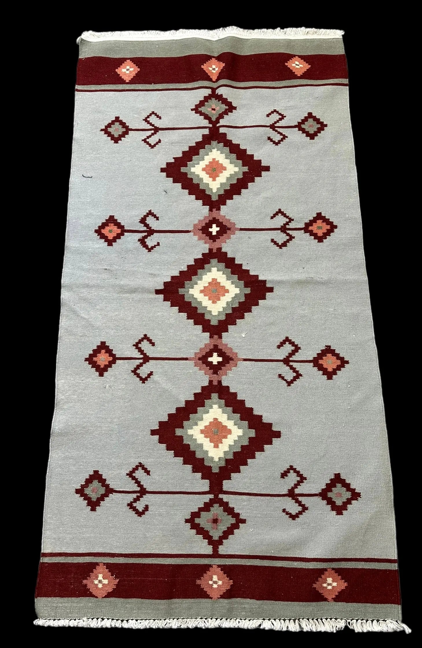 Handmade Vintage Wool Rug Turkish Kilim Geometric Design Light Blue 2'11 x 5'10 I Got Rugs