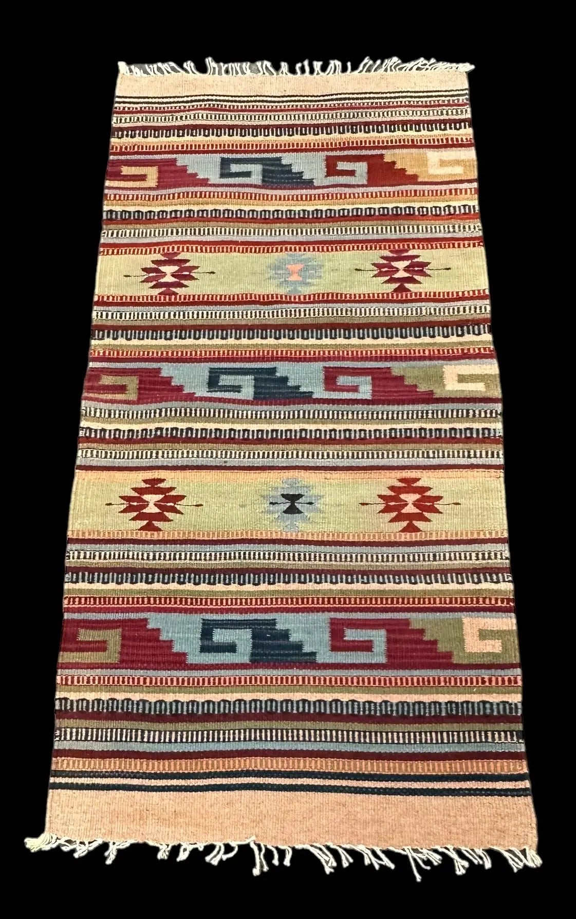 Handmade Vintage Wool Rug Turkish Kilim Geometric Design Light Colors 2'4 x 5' I Got Rugs