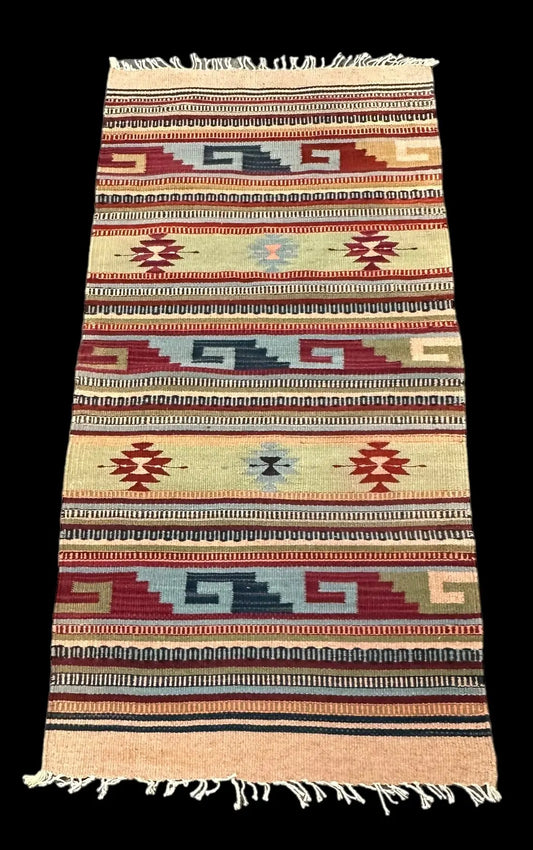 Handmade Vintage Wool Rug Turkish Kilim Geometric Design Light Colors 2'4 x 5' I Got Rugs