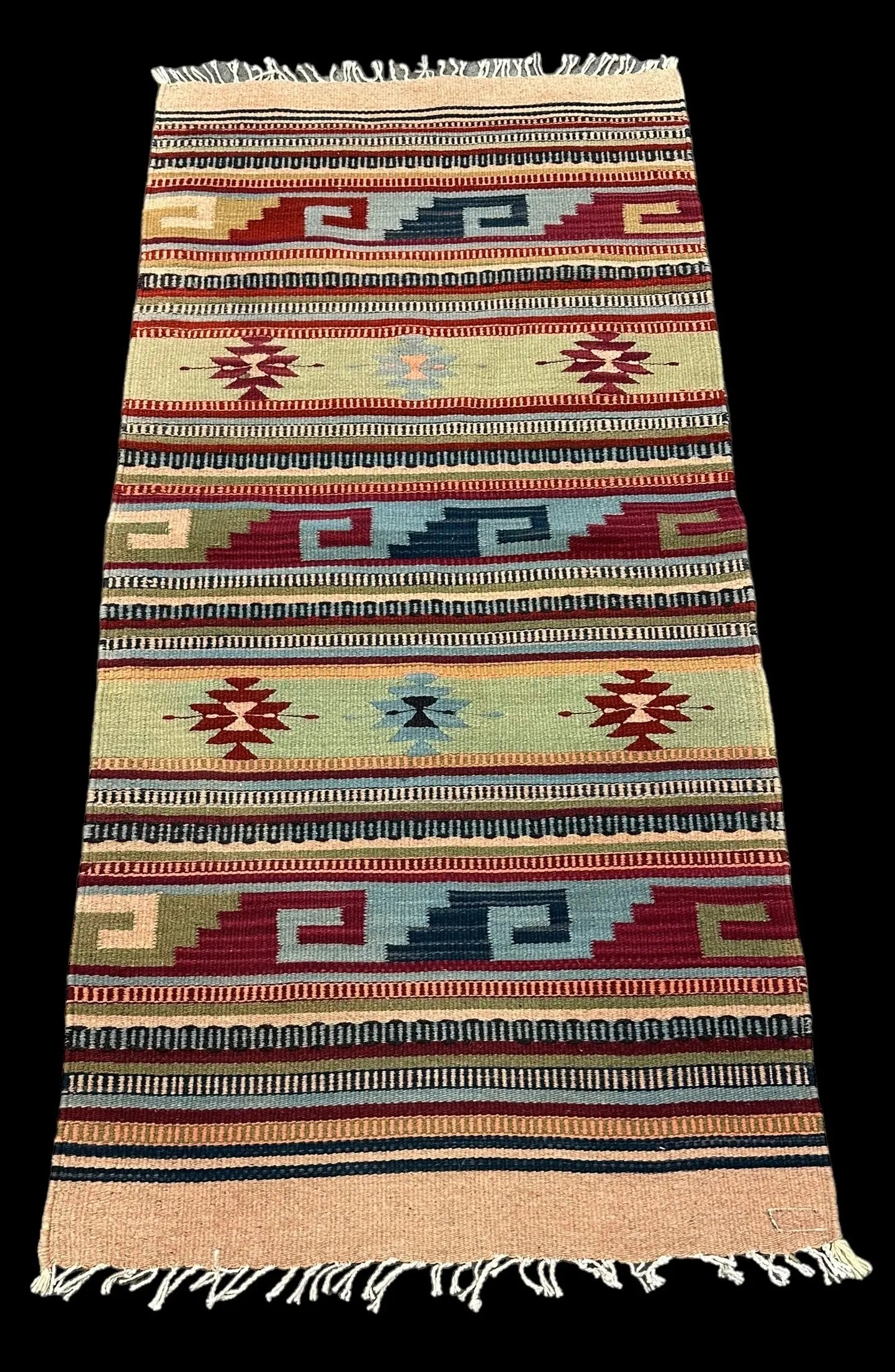 Handmade Vintage Wool Rug Turkish Kilim Geometric Design Light Colors 2'4 x 5' I Got Rugs