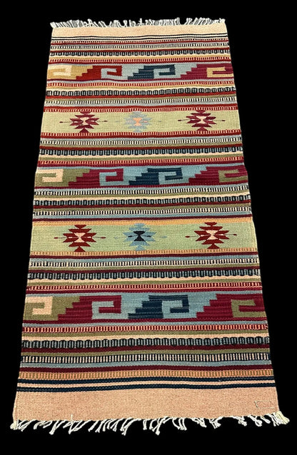 Handmade Vintage Wool Rug Turkish Kilim Geometric Design Light Colors 2'4 x 5' I Got Rugs