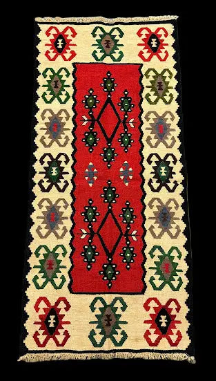 Handmade Vintage Wool Rug Turkish Kilim Geometric Design Multicolor 2' x 4'3 I Got Rugs