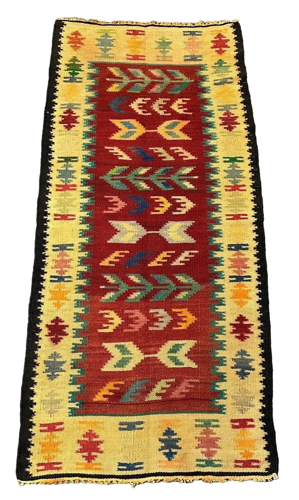 Handmade Vintage Wool Rug Turkish Kilim Geometric Design Multicolor 2'1 x 4'5 I Got Rugs
