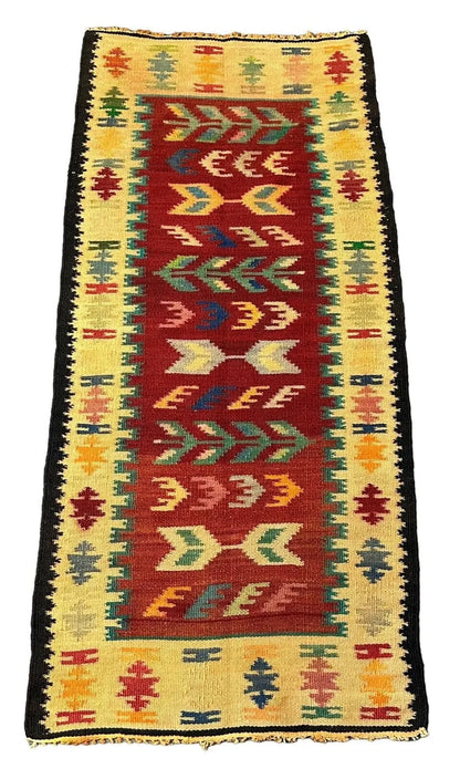 Handmade Vintage Wool Rug Turkish Kilim Geometric Design Multicolor 2'1 x 4'5 I Got Rugs