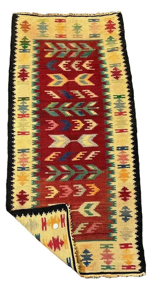 Handmade Vintage Wool Rug Turkish Kilim Geometric Design Multicolor 2'1 x 4'5 I Got Rugs