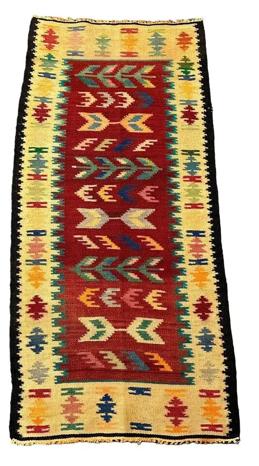 Handmade Vintage Wool Rug Turkish Kilim Geometric Design Multicolor 2'1 x 4'5 I Got Rugs
