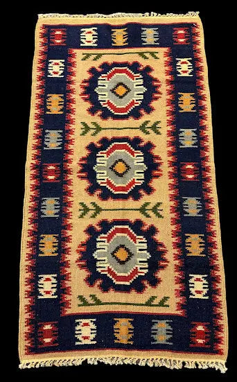 Handmade Vintage Wool Rug Turkish Kilim Geometric Design Multicolor 2'8 x 5' I Got Rugs