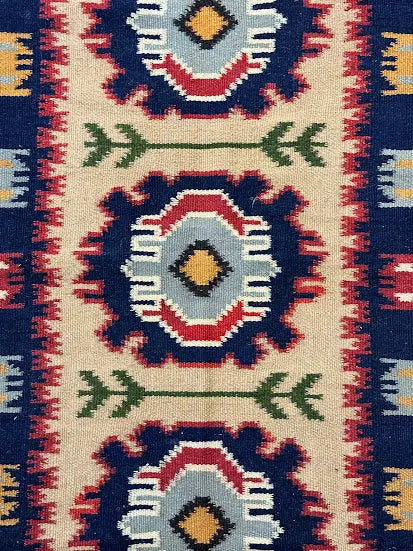 Handmade Vintage Wool Rug Turkish Kilim Geometric Design Multicolor 2'8 x 5' I Got Rugs