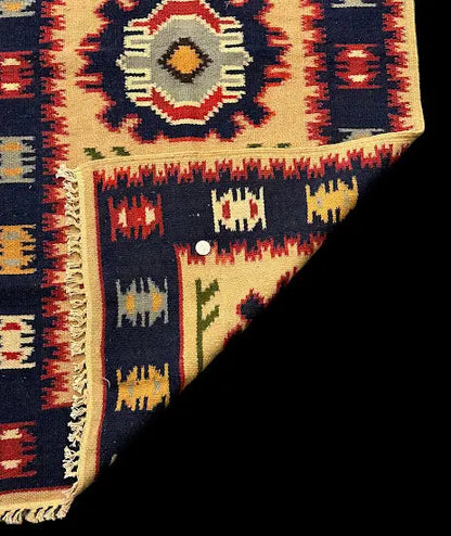 Handmade Vintage Wool Rug Turkish Kilim Geometric Design Multicolor 2'8 x 5' I Got Rugs