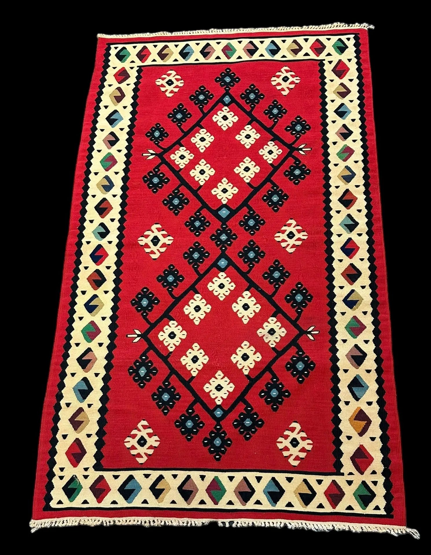 Handmade Vintage Wool Rug Turkish Kilim Geometric Design Multicolor 3' x 5'1 I Got Rugs