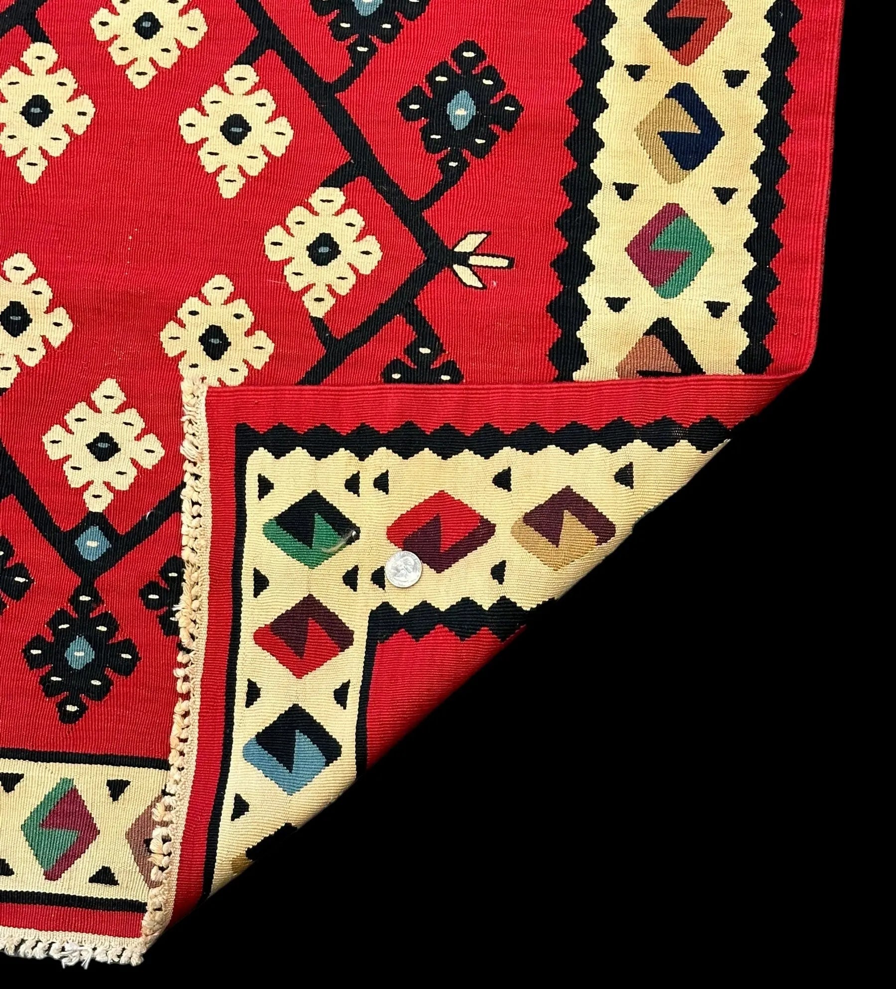 Handmade Vintage Wool Rug Turkish Kilim Geometric Design Multicolor 3' x 5'1 I Got Rugs