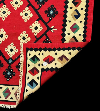 Handmade Vintage Wool Rug Turkish Kilim Geometric Design Multicolor 3' x 5'1 I Got Rugs