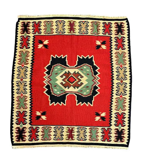 Handmade Vintage Wool Rug Turkish Kilim Geometric Multicolor 2'11 x 3'3 I Got Rugs