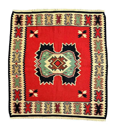 Handmade Vintage Wool Rug Turkish Kilim Geometric Multicolor 2'11 x 3'3 I Got Rugs