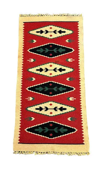 Handmade Vintage Wool Rug Turkish Kilim Geometric Multicolor Design 1'11 x 3'10 I Got Rugs