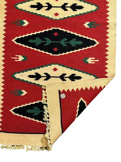 Handmade Vintage Wool Rug Turkish Kilim Geometric Multicolor Design 1'11 x 3'10 I Got Rugs