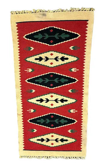 Handmade Vintage Wool Rug Turkish Kilim Geometric Multicolor Design 1'11 x 3'10 I Got Rugs