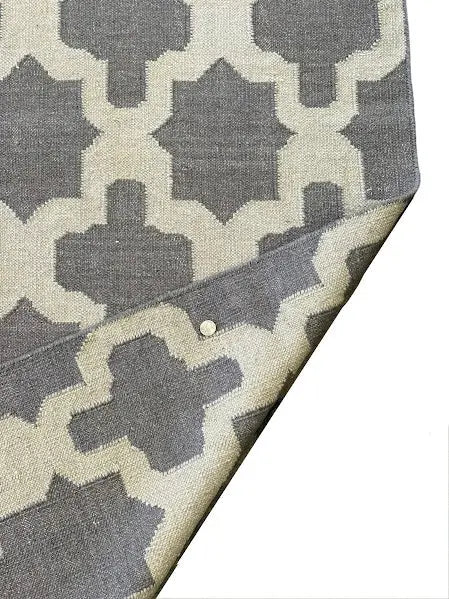 Handmade Vintage Wool Rug Turkish Kilim Gray Geometric Design 4'11 x 7'9 I Got Rugs