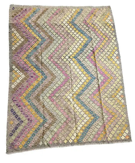 Handmade Vintage Wool Rug Turkish Kilim Multicolor Diamond Design 5'11 x 7'8 - I Got Rugs Handmade Vintage Wool Rug Turkish Kilim Multicolor Diamond Design 5'11 x 7'8 I Got Rugs Handmade Vintage I Got Rugs  1250.00