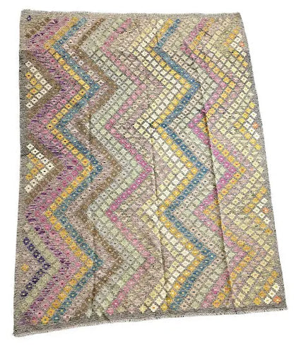 Handmade Vintage Wool Rug Turkish Kilim Multicolor Diamond Design 5'11 x 7'8 - I Got Rugs Handmade Vintage Wool Rug Turkish Kilim Multicolor Diamond Design 5'11 x 7'8 I Got Rugs Handmade Vintage I Got Rugs  1250.00