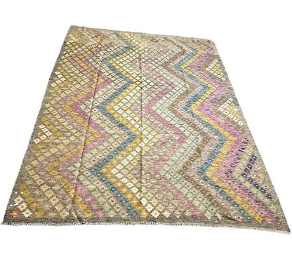 Handmade Vintage Wool Rug Turkish Kilim Multicolor Diamond Design 5'11 x 7'8 - I Got Rugs Handmade Vintage Wool Rug Turkish Kilim Multicolor Diamond Design 5'11 x 7'8 I Got Rugs Handmade Vintage I Got Rugs  1250.00