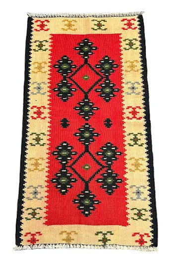 Handmade Vintage Wool Rug Turkish Kilim Multicolor Geometric Design 2' x 3'9 - I Got Rugs Handmade Vintage Wool Rug Turkish Kilim Multicolor Geometric Design 2' x 3'9 I Got Rugs Handmade Vintage I Got Rugs  130.00
