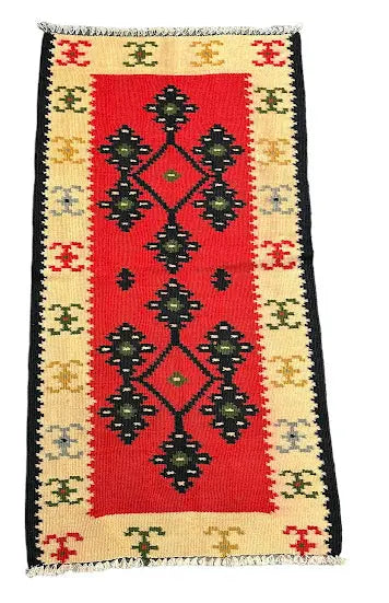 Handmade Vintage Wool Rug Turkish Kilim Multicolor Geometric Design 2' x 3'9 - I Got Rugs Handmade Vintage Wool Rug Turkish Kilim Multicolor Geometric Design 2' x 3'9 I Got Rugs Handmade Vintage I Got Rugs  130.00