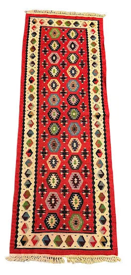 Handmade Vintage Wool Rug Turkish Kilim Multicolor Geometric Design 2' x 5'8 - I Got Rugs Handmade Vintage Wool Rug Turkish Kilim Multicolor Geometric Design 2' x 5'8 I Got Rugs Handmade Vintage I Got Rugs  189.00